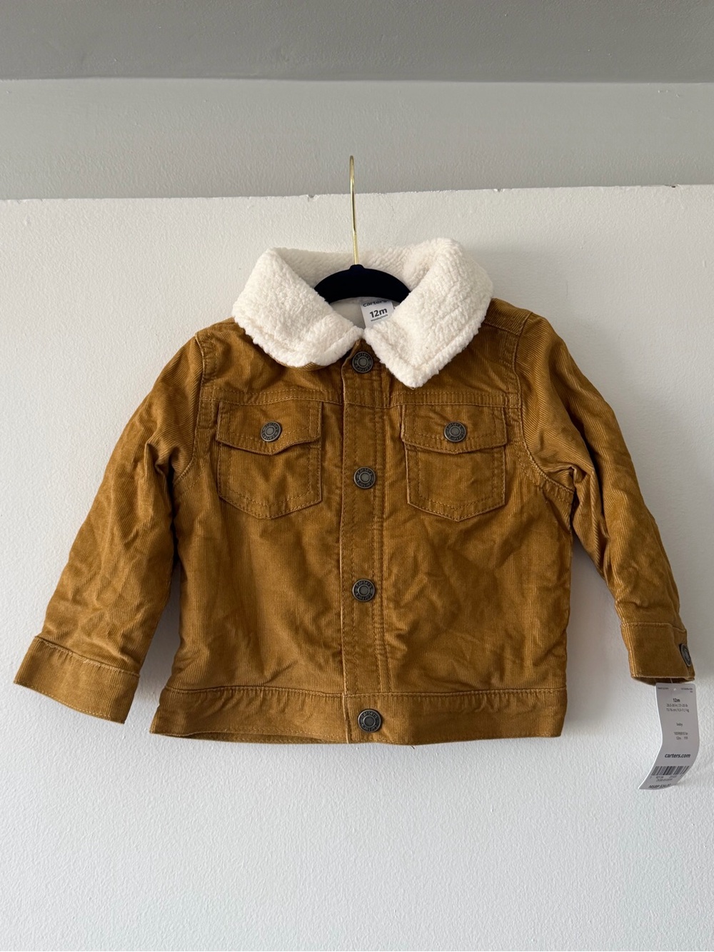 NWT Carter's Baby Corduroy Sherpa Collar Trucker Jacket Tan Camel Cream 12M